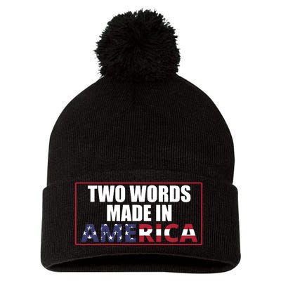 Two Words Made In America Funny Usa Flag Vintage Pom Pom 12in Knit Beanie