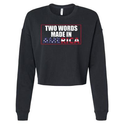 Two Words Made In America Funny Usa Flag Vintage Cropped Pullover Crew