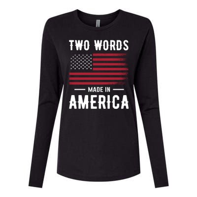 Two Words Made In America Usa Flag Vintage Womens Cotton Relaxed Long Sleeve T-Shirt