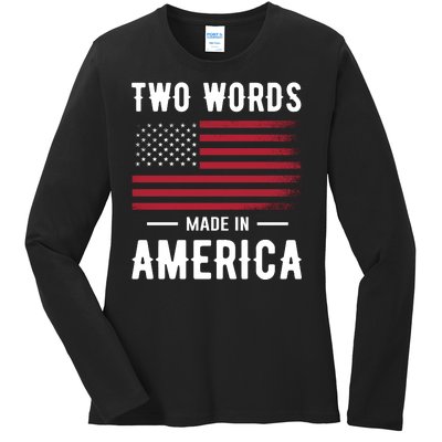 Two Words Made In America Usa Flag Vintage Ladies Long Sleeve Shirt