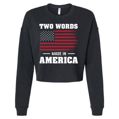 Two Words Made In America Usa Flag Vintage Cropped Pullover Crew