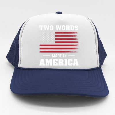 Two Words Made In America Usa Flag Vintage Trucker Hat