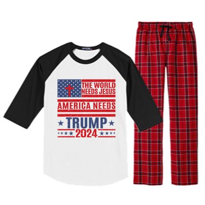 The World Needs Jesus America Needs Trump 2024 Raglan Sleeve Pajama Set