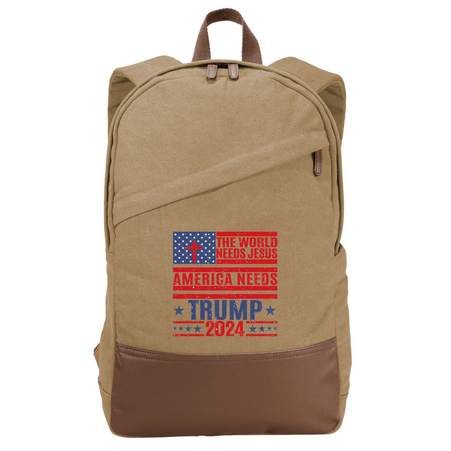 The World Needs Jesus America Needs Trump 2024 Cotton Canvas Backpack
