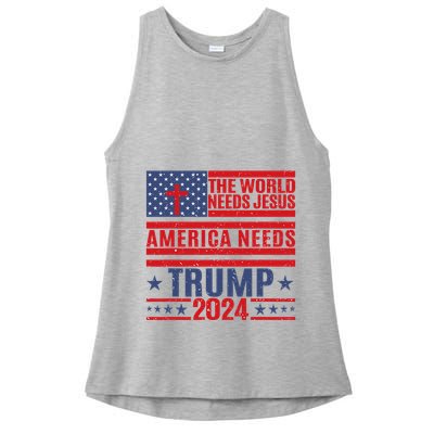 The World Needs Jesus America Needs Trump 2024 Ladies PosiCharge Tri-Blend Wicking Tank