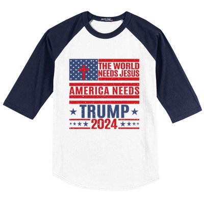 The World Needs Jesus America Needs Trump 2024 Baseball Sleeve Shirt