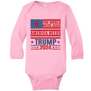 The World Needs Jesus America Needs Trump 2024 Baby Long Sleeve Bodysuit