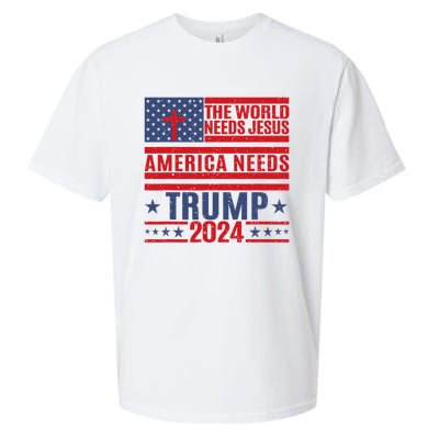 The World Needs Jesus America Needs Trump 2024 Sueded Cloud Jersey T-Shirt