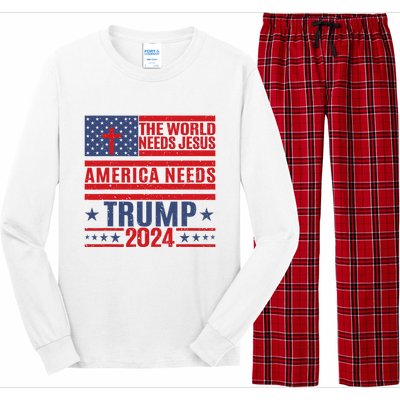 The World Needs Jesus America Needs Trump 2024 Long Sleeve Pajama Set