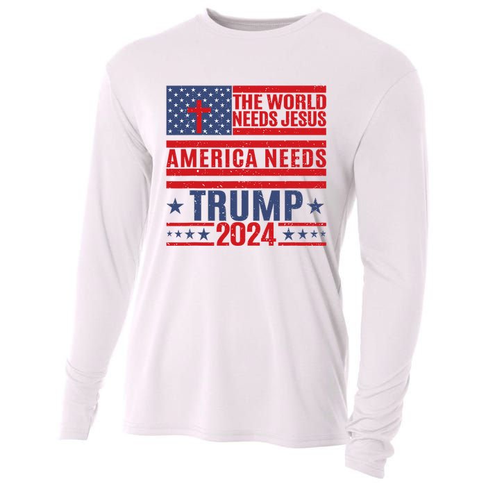 The World Needs Jesus America Needs Trump 2024 Cooling Performance Long Sleeve Crew