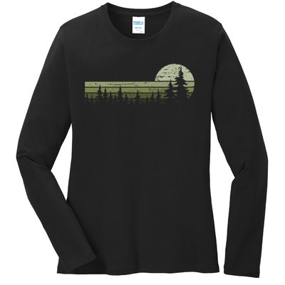 Trees Wildlife Nature Vintage Forest Ladies Long Sleeve Shirt