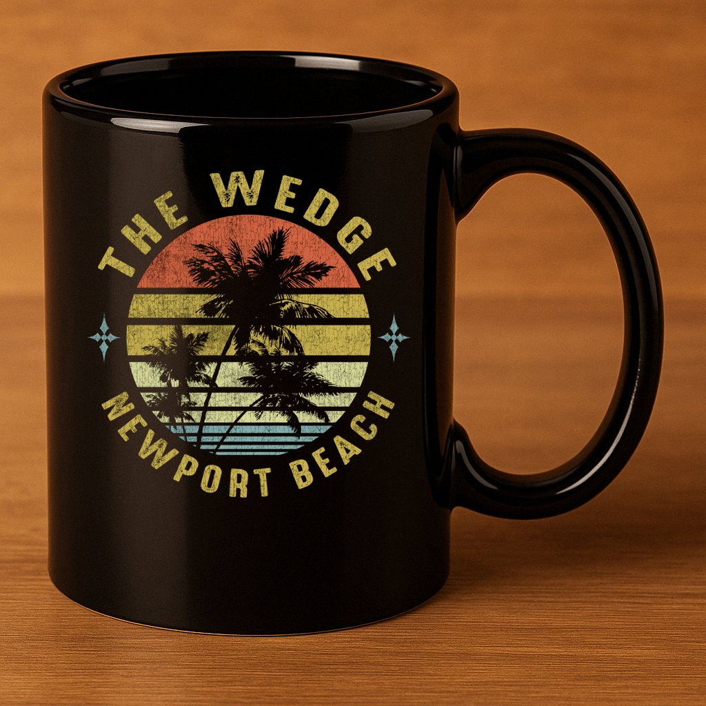 The Wedge Newport Beach Retro Palm Sunset Meaningful Giftbeach Design Gift 11oz C Handle Ceramic Mug