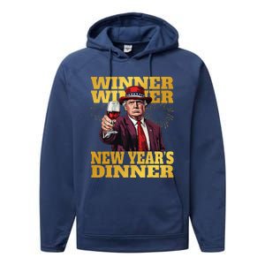 Trump Winner New YearS Dinner Funny Trump Drinking Wine Performance Fleece Hoodie