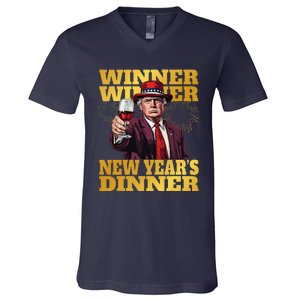 Trump Winner New YearS Dinner Funny Trump Drinking Wine V-Neck T-Shirt