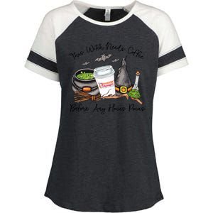 This Witch Needs Coffee Before Any Hocus Pocus Enza Ladies Jersey Colorblock Tee