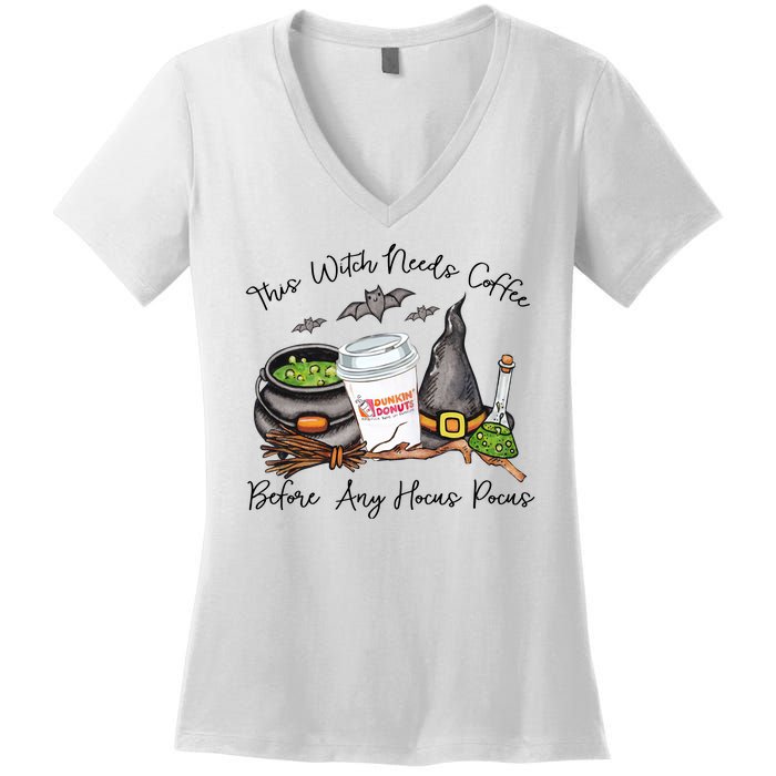 This Witch Needs Coffee Before Any Hocus Pocus Women's V-Neck T-Shirt