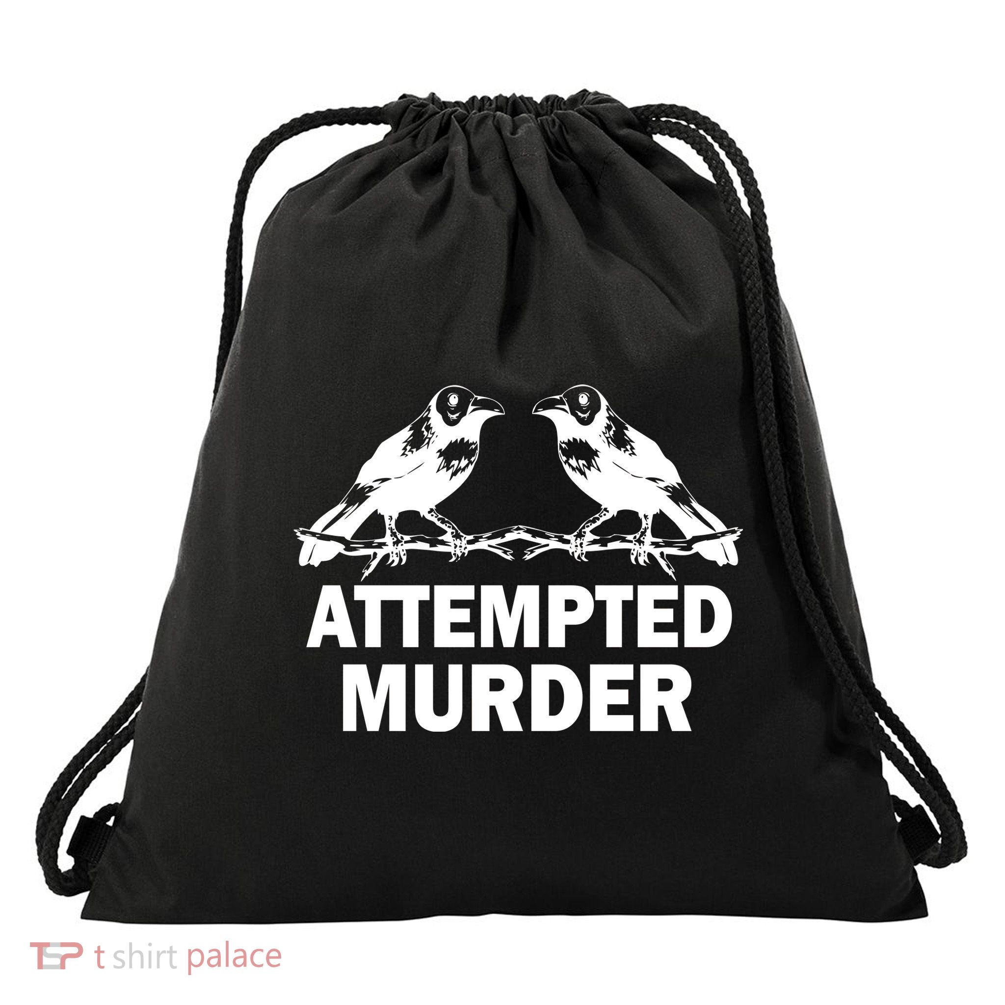 Two Crows Attempted Murder Drawstring Bag