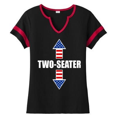 Two-Seater USA Flag Arrows Funny Ladies Halftime Notch Neck Tee