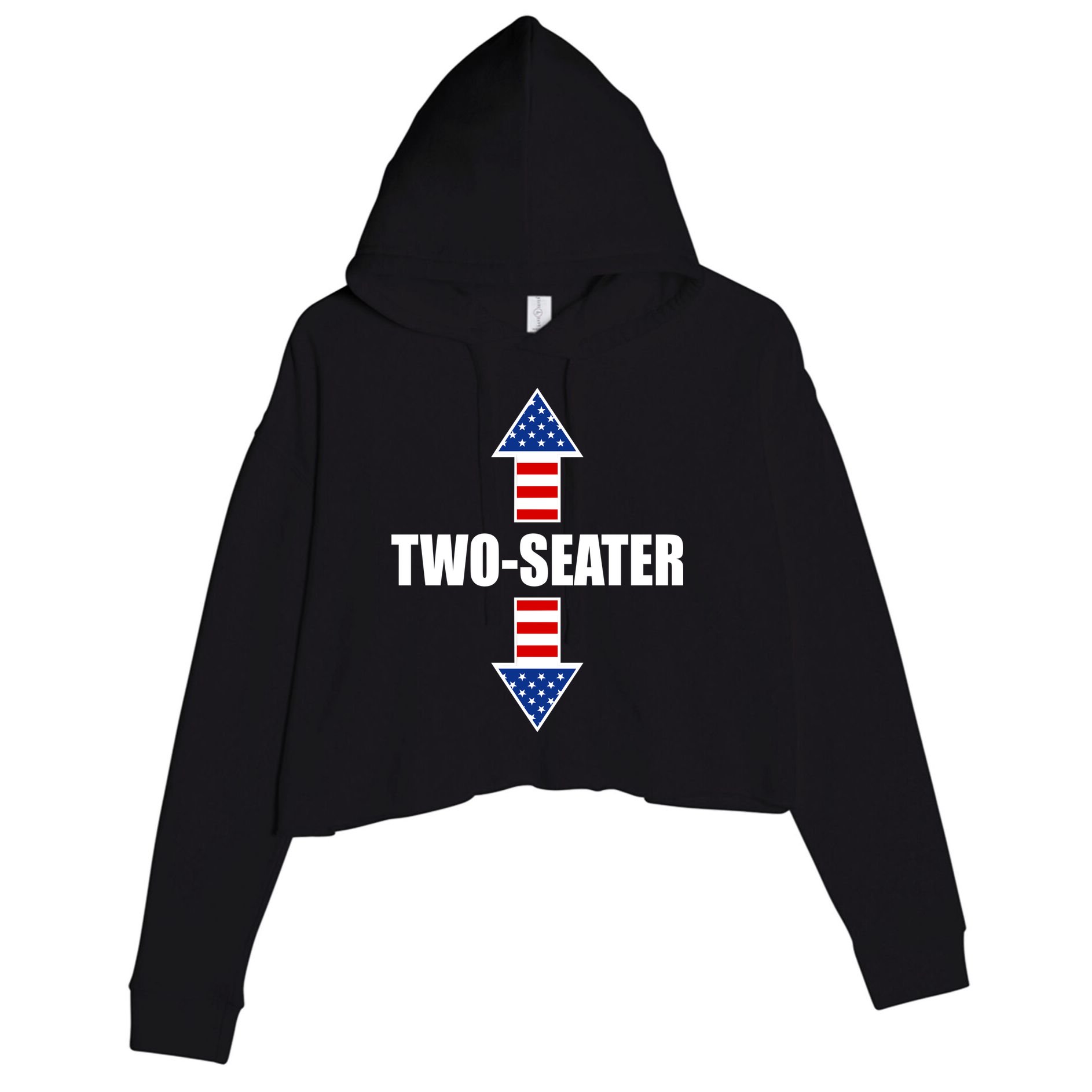 Two-Seater USA Flag Arrows Funny Crop Fleece Hoodie