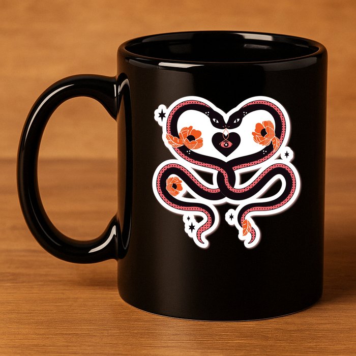 Two Snakes Sad Romance 11oz C Handle Ceramic Mug