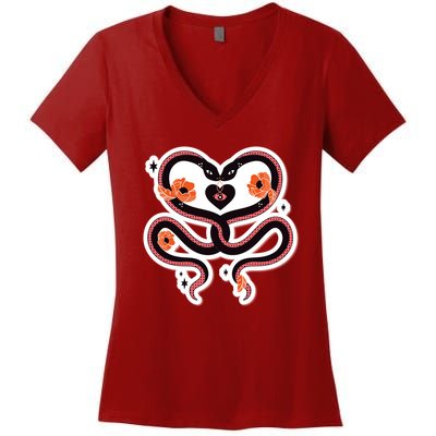 Two Snakes Sad Romance Women's V-Neck T-Shirt