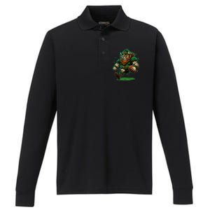 Touchdown With Our Leprechaun American Football And Great Gift Performance Long Sleeve Polo