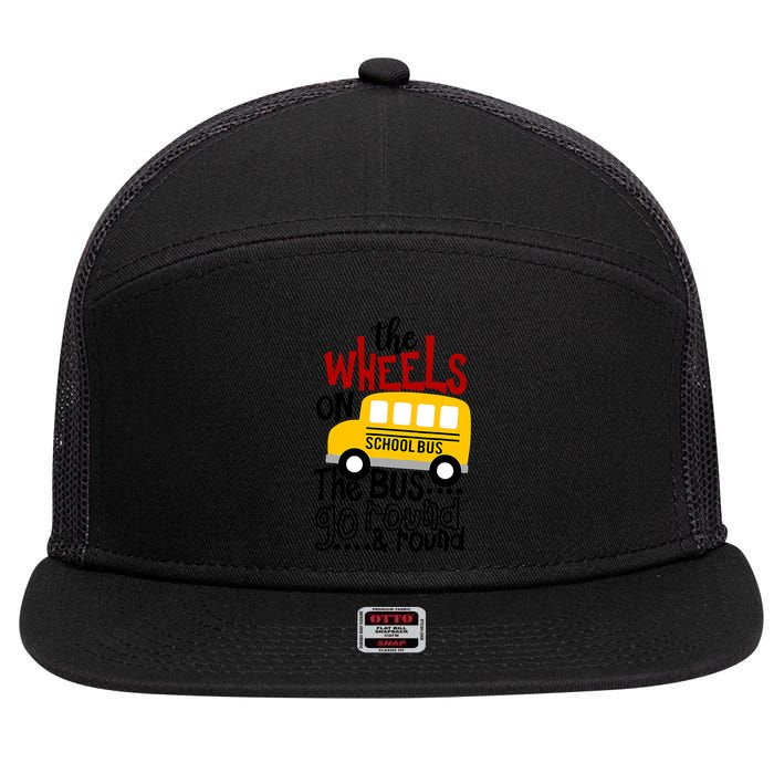 The Wheels On The School Bus Go Round And Round Back To School 7 Panel Mesh Trucker Snapback Hat