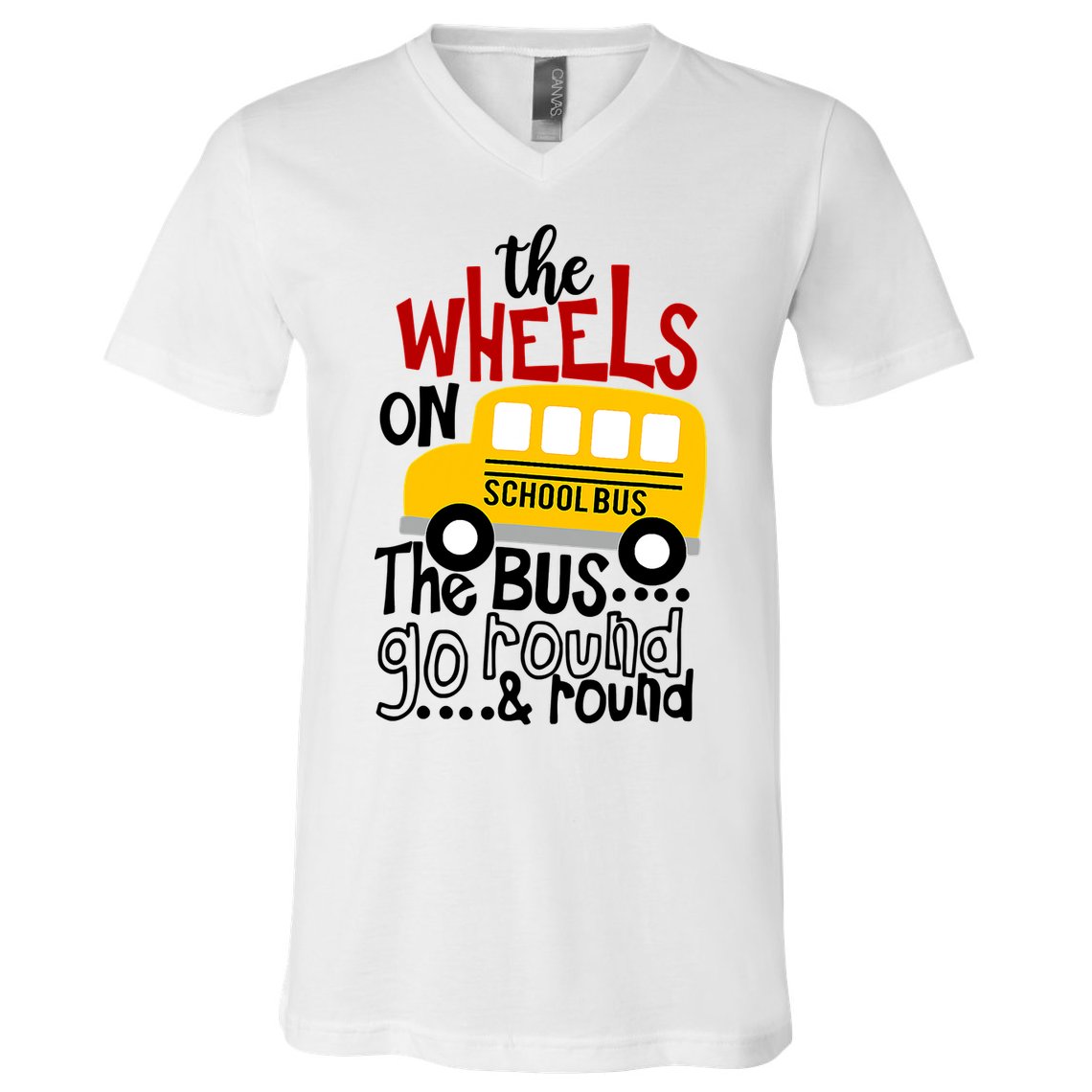 The Wheels On The School Bus Go Round And Round Back To School V-Neck T-Shirt