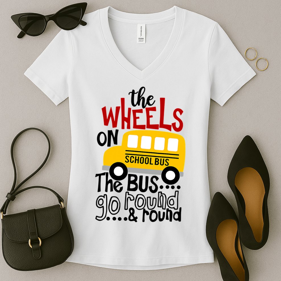 The Wheels On The School Bus Go Round And Round Back To School Women's V-Neck T-Shirt