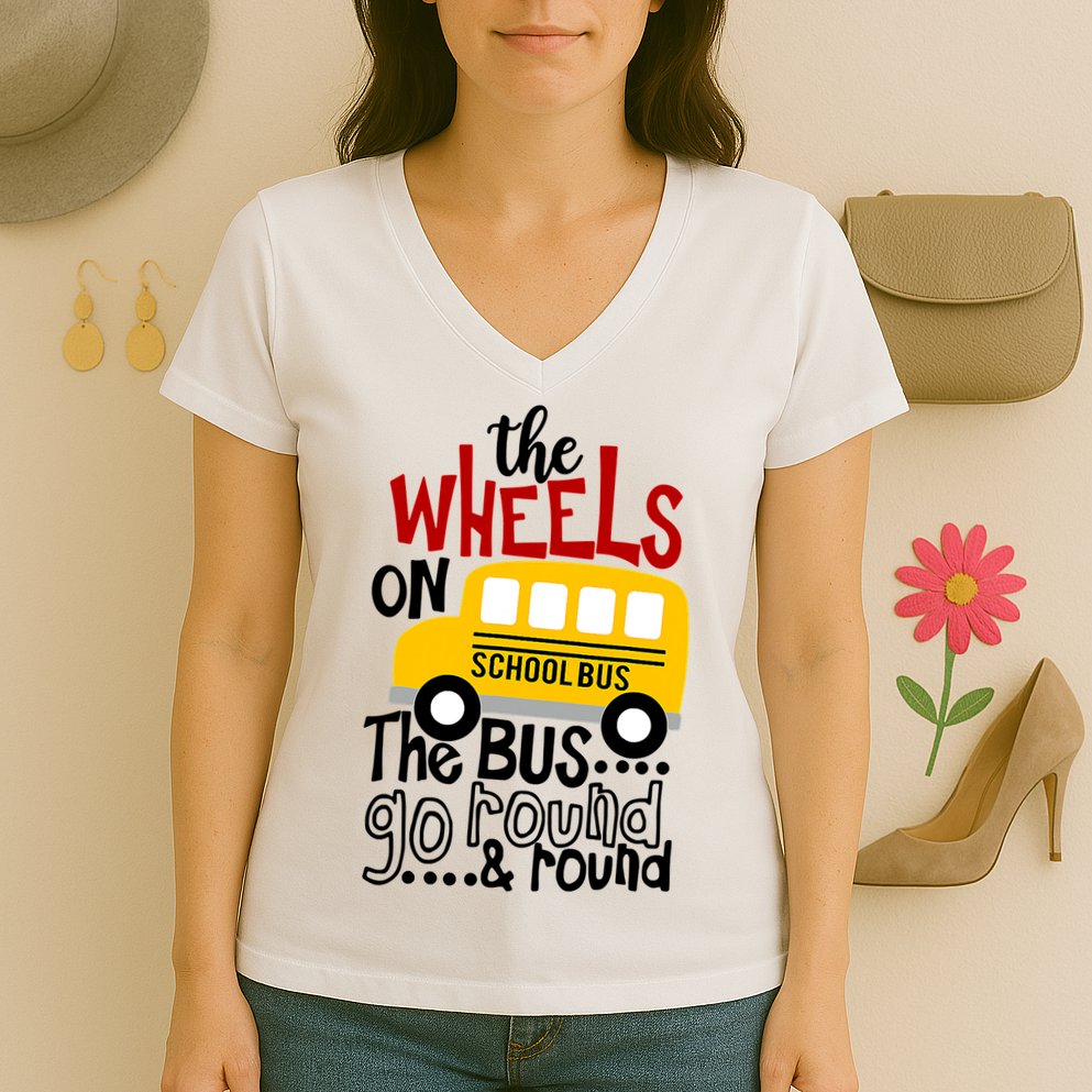 The Wheels On The School Bus Go Round And Round Back To School Women's V-Neck T-Shirt