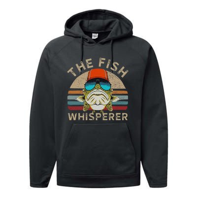 The Whisperer Of Fish Retro Vintage Fishing Angler Fisherman Performance Fleece Hoodie