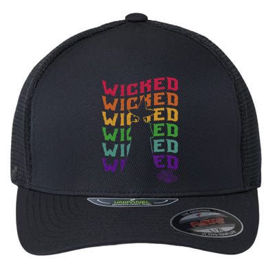 The W.I.Z.A.R.D Of Oz Pride Wicked Witch Rainbow Text Stack Flexfit Unipanel Trucker Cap