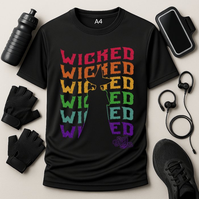 The W.I.Z.A.R.D Of Oz Pride Wicked Witch Rainbow Text Stack Performance Shirt
