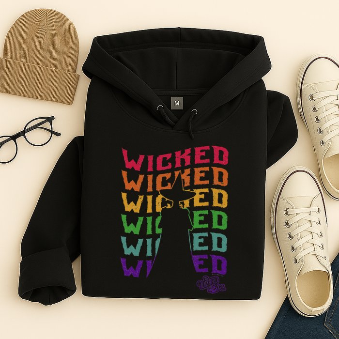 The W.I.Z.A.R.D Of Oz Pride Wicked Witch Rainbow Text Stack Hoodie