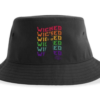 The W.I.Z.A.R.D Of Oz Pride Wicked Witch Rainbow Text Stack Sustainable Bucket Hat