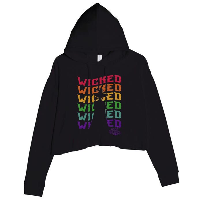 The W.I.Z.A.R.D Of Oz Pride Wicked Witch Rainbow Text Stack Crop Fleece Hoodie