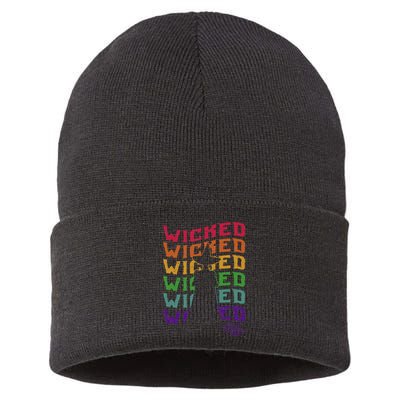 The W.I.Z.A.R.D Of Oz Pride Wicked Witch Rainbow Text Stack Sustainable Knit Beanie