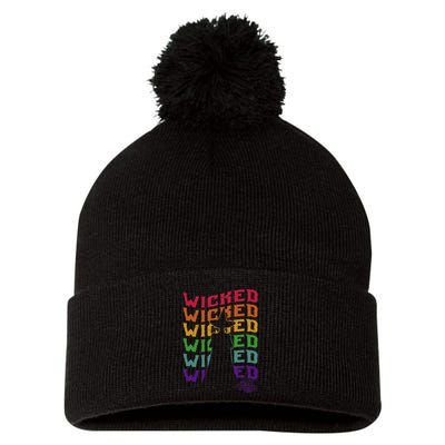 The W.I.Z.A.R.D Of Oz Pride Wicked Witch Rainbow Text Stack Pom Pom 12in Knit Beanie