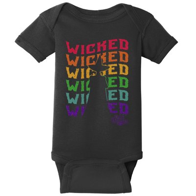 The W.I.Z.A.R.D Of Oz Pride Wicked Witch Rainbow Text Stack Baby Bodysuit