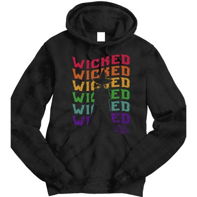 The W.I.Z.A.R.D Of Oz Pride Wicked Witch Rainbow Text Stack Tie Dye Hoodie