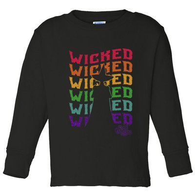 The W.I.Z.A.R.D Of Oz Pride Wicked Witch Rainbow Text Stack Toddler Long Sleeve Shirt