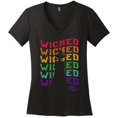 The W.I.Z.A.R.D Of Oz Pride Wicked Witch Rainbow Text Stack Women's V-Neck T-Shirt