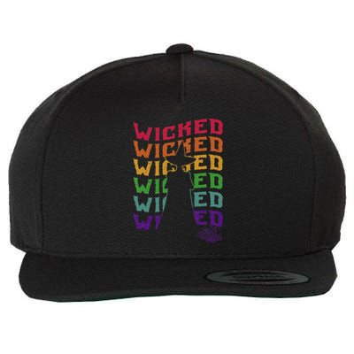 The W.I.Z.A.R.D Of Oz Pride Wicked Witch Rainbow Text Stack Wool Snapback Cap