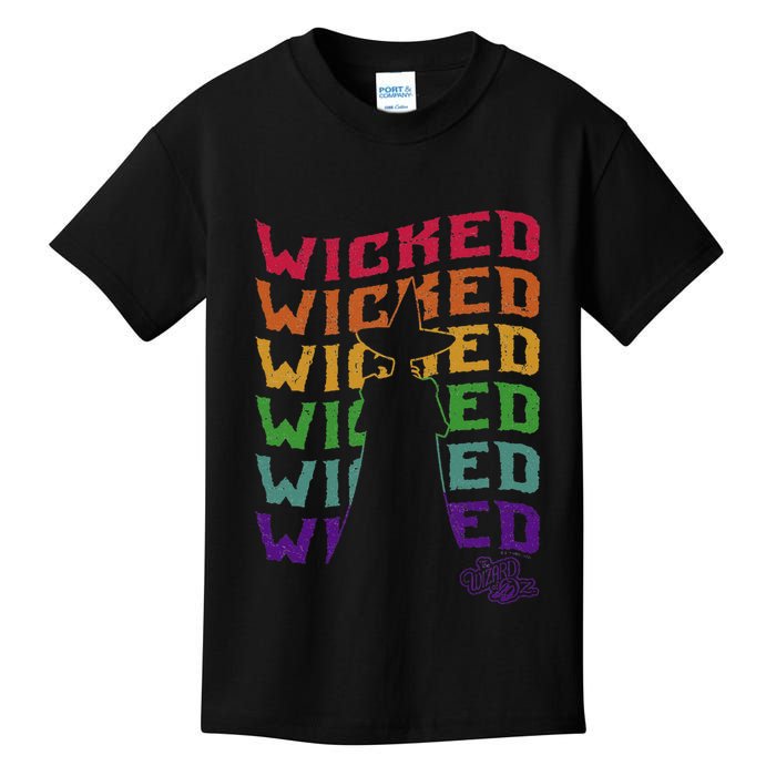 The W.I.Z.A.R.D Of Oz Pride Wicked Witch Rainbow Text Stack Kids T-Shirt