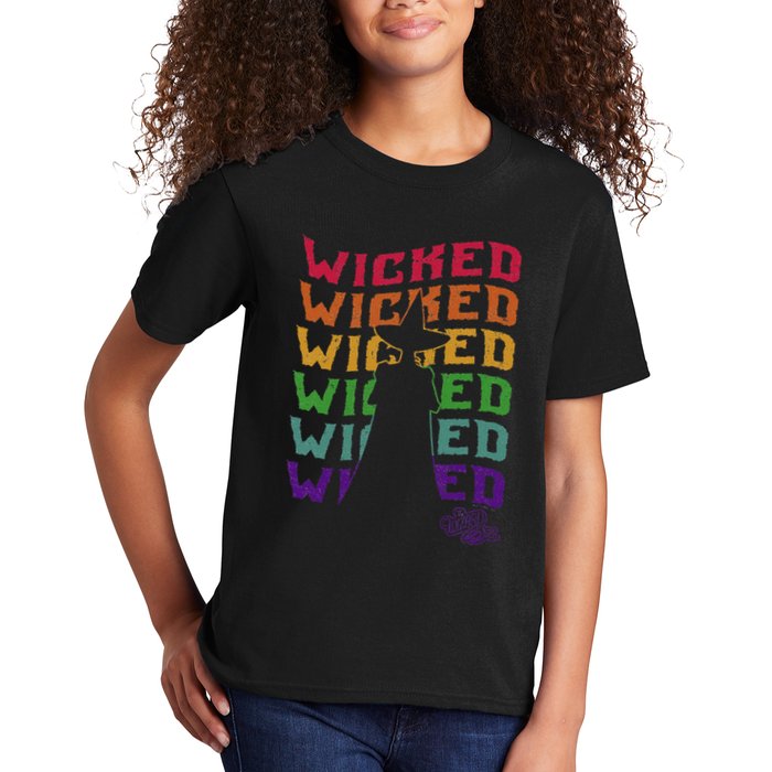 The W.I.Z.A.R.D Of Oz Pride Wicked Witch Rainbow Text Stack Kids T-Shirt