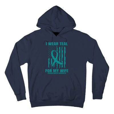 Teal Wife Ovarian Cancer Awareness Flag Graphic Back Print Premium Tall Hoodie