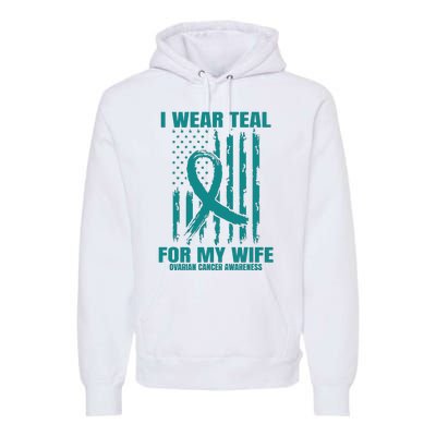 Teal Wife Ovarian Cancer Awareness Flag Graphic Back Print Premium Premium Hoodie