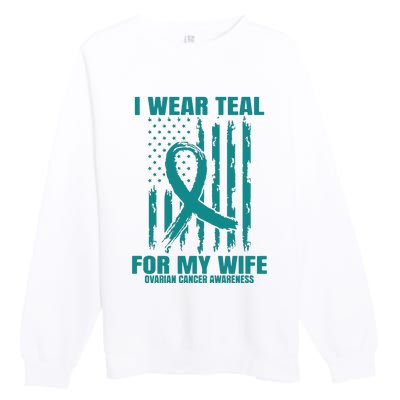 Teal Wife Ovarian Cancer Awareness Flag Graphic Back Print Premium Premium Crewneck Sweatshirt