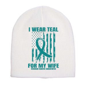 Teal Wife Ovarian Cancer Awareness Flag Graphic Back Print Premium Short Acrylic Beanie