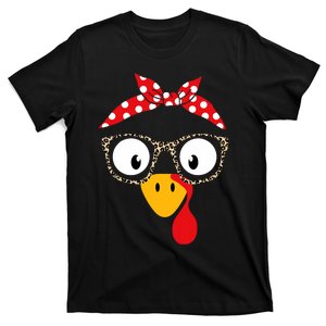 Turkey Woman Or Girl With Leopard Glasses For Thanksgiving T-Shirt